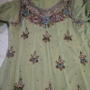 Elegant Green Embroidered Kids Dress
